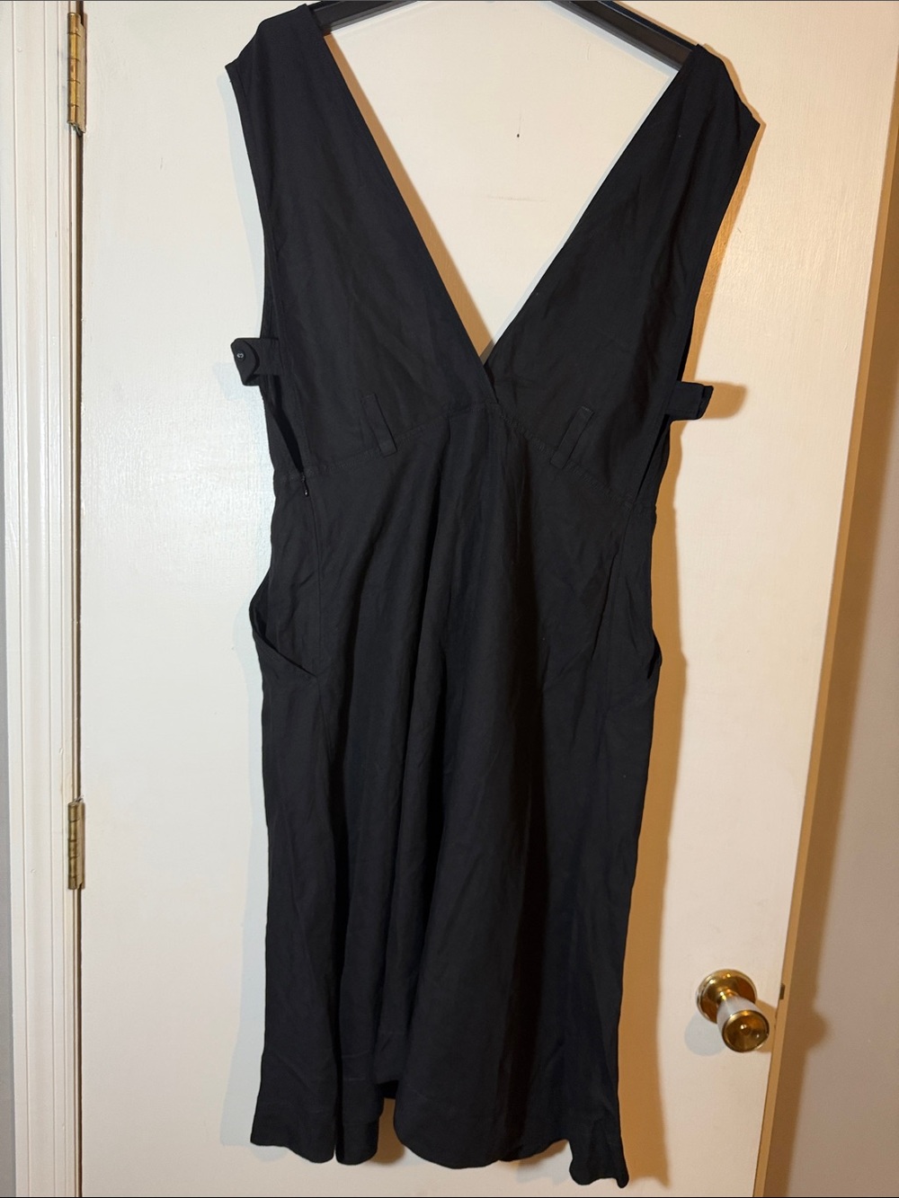 Anthropologie Maeve Bryony Linen Blend Apron Dress Black Pinafore Size 14 - Picture 5 of 5